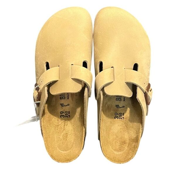BIRKENSTOCK Shoes - Birkenstock Boston Unisex Clogs Beige Suede Leather L8/M6 Boho Hippie Summer